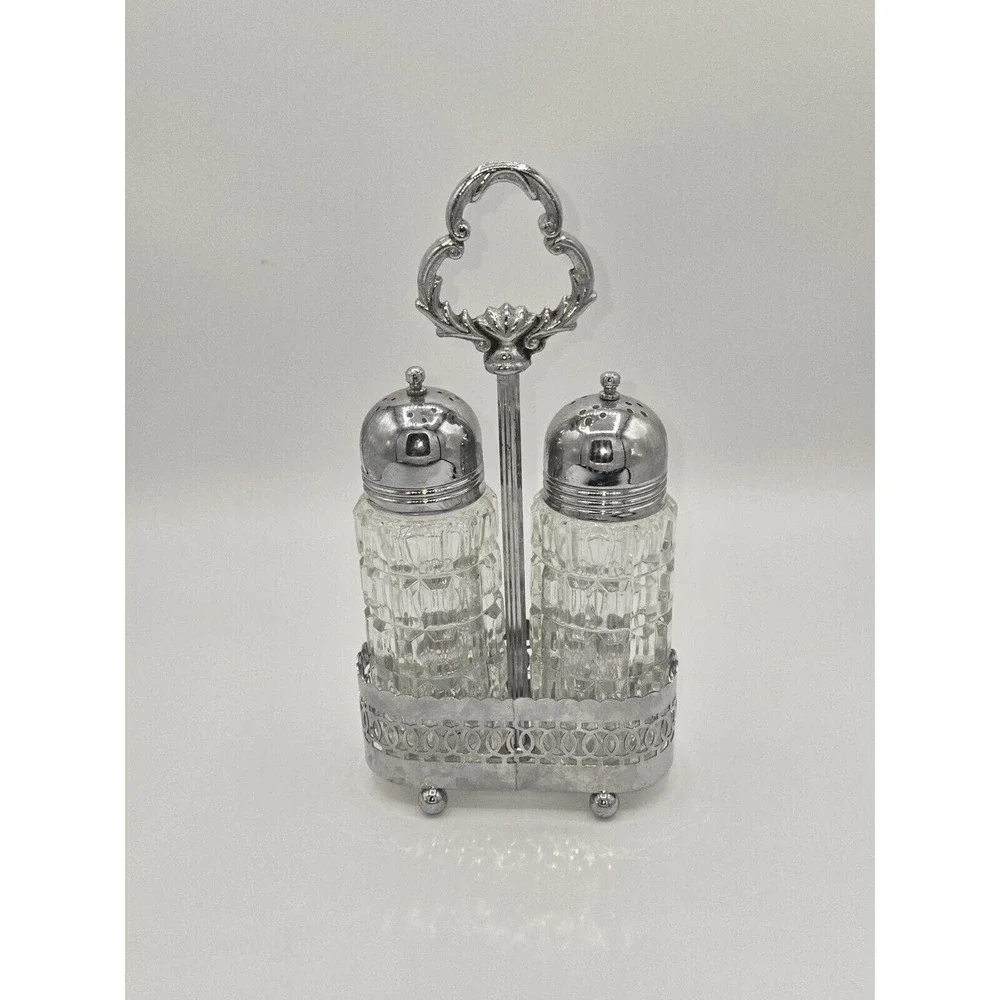 Vintage Chromium Plate Salt & Pepper Shaker Set England
